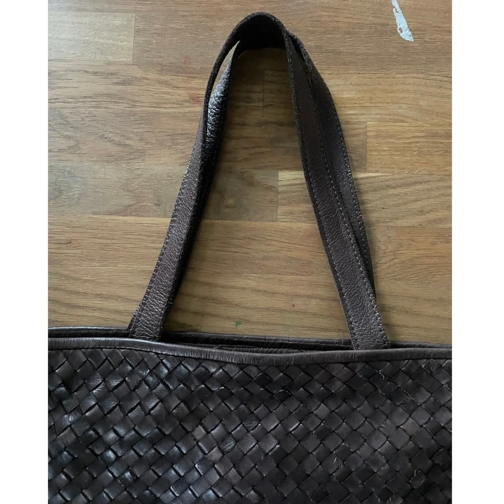 Valentina Made in Italy Woven Brown 100% Leather Bag Convertible Tote Crossbody